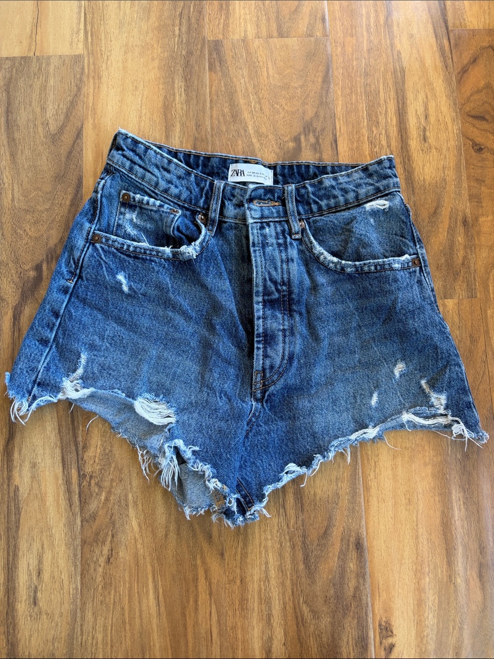 Zara Dark Blue Distressed Denim Cutoff Shorts